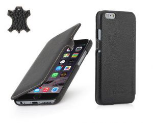 Skórzane etui z klapką StilGut Book Case - czarne (skóra karbowana) - iPhone 6 4.7