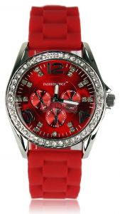 Zegarek zdobiony kryształkami svarowskiego, czerwony- widizane w mediach: Fakt Gwiazdy, Chwila dla C