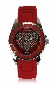 Zegarek z cyrkoniowym serduszkiem - prezent walentynkowy, LOVE, czerwony : MEDIA - Pani domu