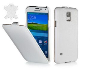 Skórzane etui z klapką StilGut UltraSlim Case - białe - Samsung Galaxy S5 mini