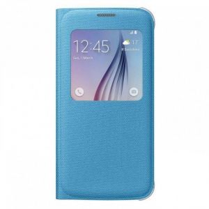 Oryginalne etui z klapką Samsung S-View Cover Fabric - niebieskie- Samsung Galaxy S6 - Niebieski