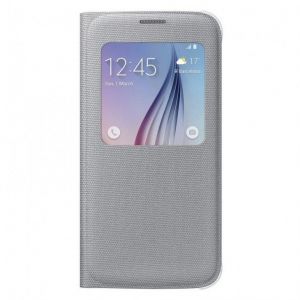 Oryginalne etui z klapką Samsung S-View Cover Fabric - srebrne - Samsung Galaxy S6 - Srebrny