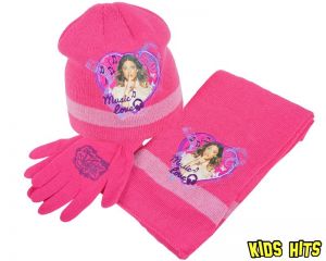 Komplet czapka, szalik, rękawiczki Violetta "Music" róż 9-12 lat