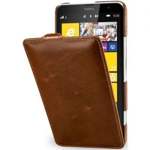 Skórzane etui z klapką Stilgut UltraSlim - koniakowe - Nokia Lumia 1320