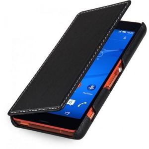 Skórzane etui z klapką StilGut UltraSlim Book - czarne (skóra nappa) - Sony Xperia Z3 Compact