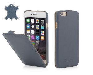 Skórzane etui z klapką StilGut UltraSlim - niebieskie (skóra nappa) - iPhone 6 Plus