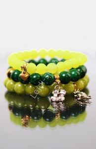 Bransoletka zielony jadeit i marmur, hand made| Amulet, ochrona i szczęście