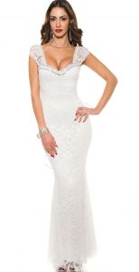 Biała sukienka wieczorowa z koronki | Janina Youssefian | suknia ślubna z koronki