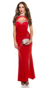 Czerwona koronkowa długa sukienka na wieczór | Janina Youssefian