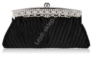 Czarna wieczorowa torebka z plisowaniami i kryształkami | czarne torebki na wesele