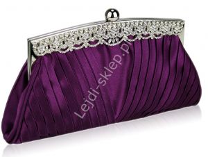 Fioletowa wieczorowa torebka z plisowaniami i kryształkami |fioletowa torebki klubowe