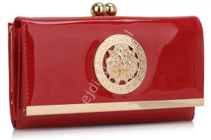 Czerwony lakierowany portfel  damski greckie wzory ala versace|czerwone portfele damskie
