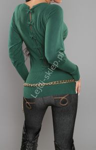 Zielony sweter nietoperz z kokardkami na plecach