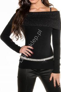 Czarny sweter z odkrytymi ramionami | młodzieżowe swetry