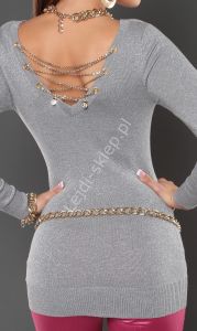 Srebrna tunika ze srebrna nicią| dzianinowa sukienka z łańcuszkiem