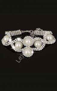 Bransoletka z cyrkoniami i sztucznymi perełkami | bransoletka ślubna sztuczne perły