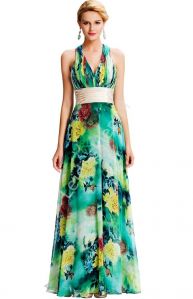 Elegancka długa suknia w kwiaty | wytworna suknia kwiatowa