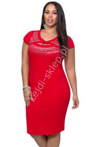 Czerwona sukienka Plus size z imitacja bolerka