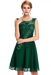 Zielona sukienka na wesele, komunie, połowinki, poprawiny z perłami | zielone sukienki wieczorowe