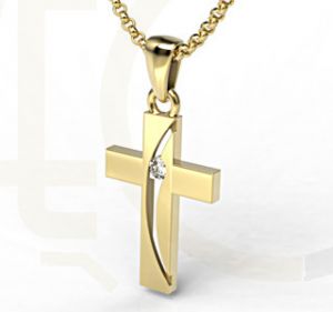 Krzyż wykonany z żółtego złota z diamentem KR-4Z