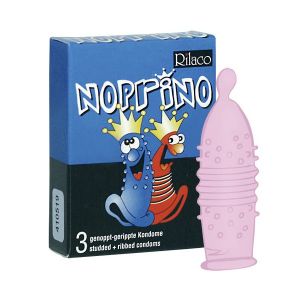 Różowe prezerwatywy z wypustkami 3 szt Rilaco Noprino