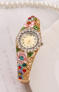 Zegarek z kolorowymi kwiatami | zegarek z cyrkoniami