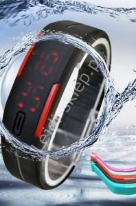 Zegarek LED z gumowym paskiem, czarny, wodoodporny | czarne zegarki damskie