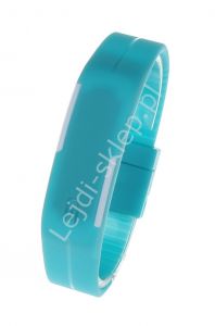 Zegarek LED z silokonowym paskiem, turkusowy, wodoodporny | niebieskie zegarki damskie