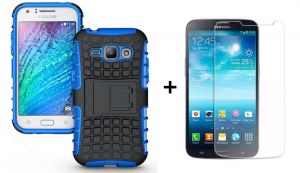 Zestaw Pancerna obudowa etui Perfect Armor Samsung Galaxy J1 Niebieska + Szkło ochronne Perfect Glas