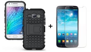 Zestaw Pancerna obudowa etui Perfect Armor Samsung Galaxy J1 Czarna + Szkło ochronne Perfect Glass S