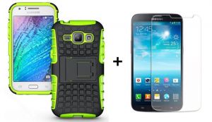 Zestaw Pancerna obudowa etui Perfect Armor Samsung Galaxy J1 Zielona + Szkło ochronne Perfect Glass