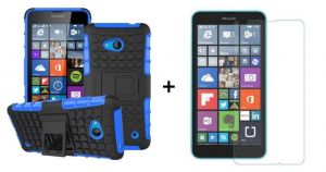 Zestaw Pancerna obudowa etui Perfect Armor Niebieska + Szkło ochronne Prefect Glass Microsoft Lumia