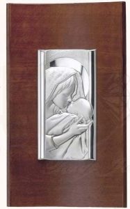 Obraz na drewnie ze srebra Matka Boska z Dzieciątkiem S-058879289