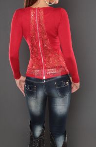 Sweter z koronką na plecach, czerwony