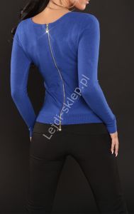 Sweter z zamkiem z tyłu  niebieski | niebieskie swetry, mieszanka angory