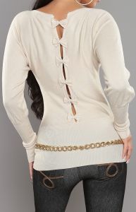 Sweter nietoperz z kokardkami na plecach, kremowy| kremowe swetry damskie