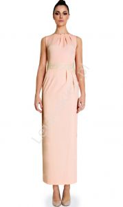 Ołówkowa minimalistyczna długa sukienka z koronka w pasie z zaplisami przy dekolcie, 2 kolory, mon 2