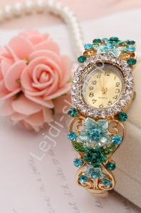 Zegarek damski z cyrkoniami i kwiatami  3D| biżuteryjny zegarek damski