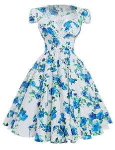 Kwiatowa sukienka pin-up , swingdress | Sukienka w niebieskie kwiaty vintage  001