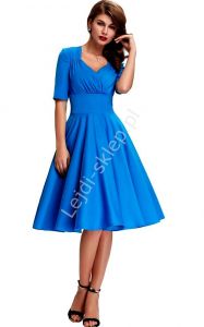 Mocno niebieska sukienka pin-up , swingdress | Sukienka o kroju  vintage | sukienka dla mamy na komu