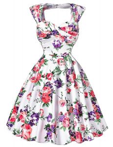 Sukienka pin-up , swingdress |sukienka retro w różowe i fioletowe kwiaty
