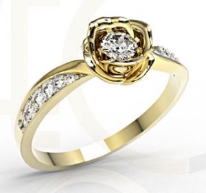 Pierścionek z żółtego złota w kształcie róży z diamentami LP-4221Z - Żółte złoto z diamentami 0,21 c