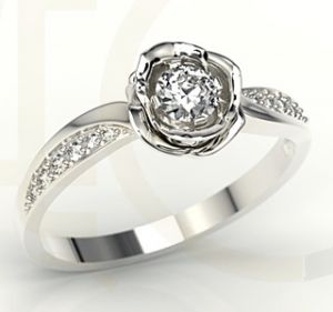 Pierścionek z białego złota w kształcie róży z diamentami LP-4234B - Białe złoto z diamentami 0,34 c