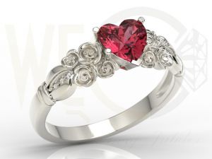 Pierścionek z białego złota z topazem Swarovski RED i diamentami AP-52B