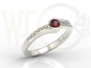 Pierścionek z białego złota z granatem i brylantami 0,05 ct model BP-3419B