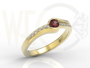 Pierścionek z żółtego złota z granatem i brylantami 0,05ct wzór BP-3419Z-R