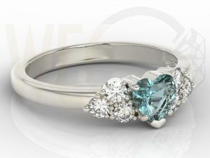 Pierścionek z białego złota z niebieskim topazem Swarovski i diamentami BP-54B - Topaz Swarovski Blu