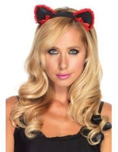 Lace Ruffle Kitty Ear Headband With Mini Bow Accents