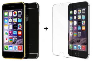Zestaw Obudowa Bumper Metal Case Czarna + Szkło ochronne Perfect Glass Apple iPhone 6 / 6S