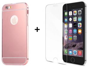 Zestaw | Mirror Bumper Metal Case Różowy + Szkło ochronne Perfect Glass | Etui dla Apple iPhone 6 /